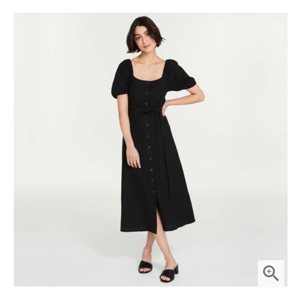 Linen Blend Puff Sleeve Dress XL